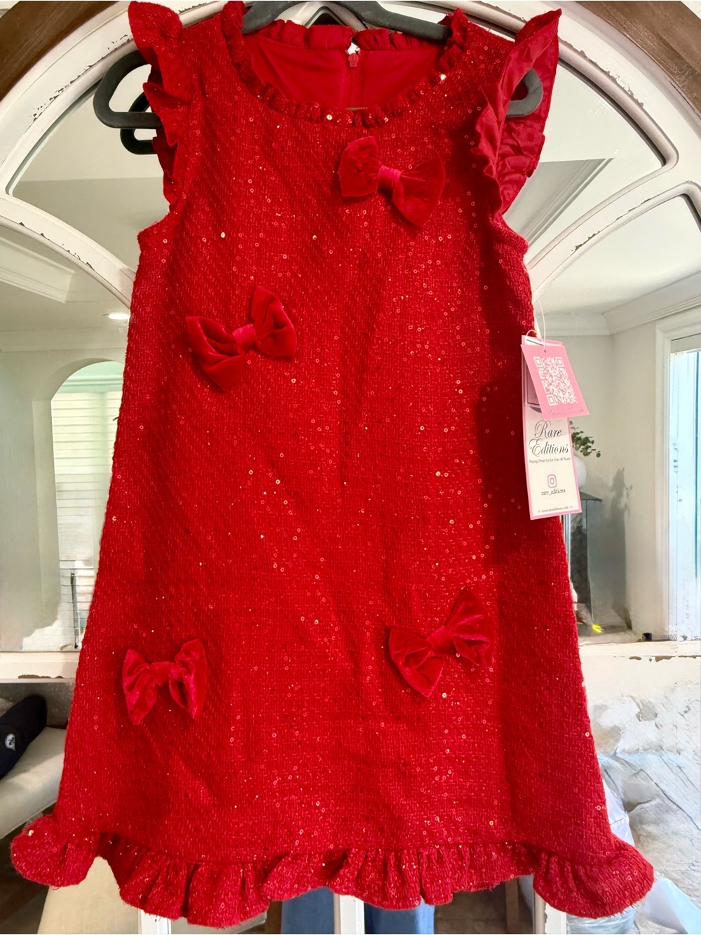 Rare Editions Red Sequin Bow-Accent Party Dress